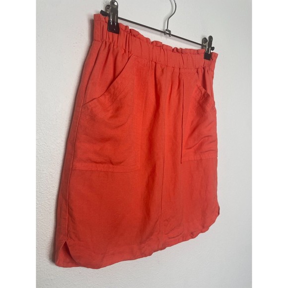 Banana Factory Size 0 Linen-Blend Mini Skirt Orange Paper Bag Elastic Waist - Picture 4 of 13